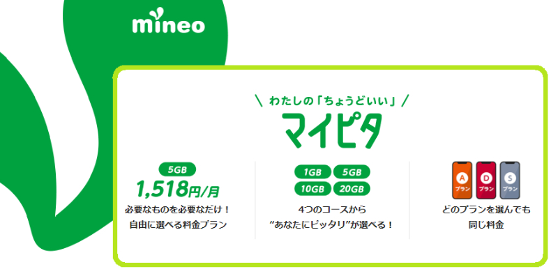 mineo公式サイトのトップページ画像