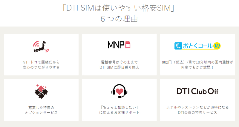 DTI SIM公式サイトのトップページ画像