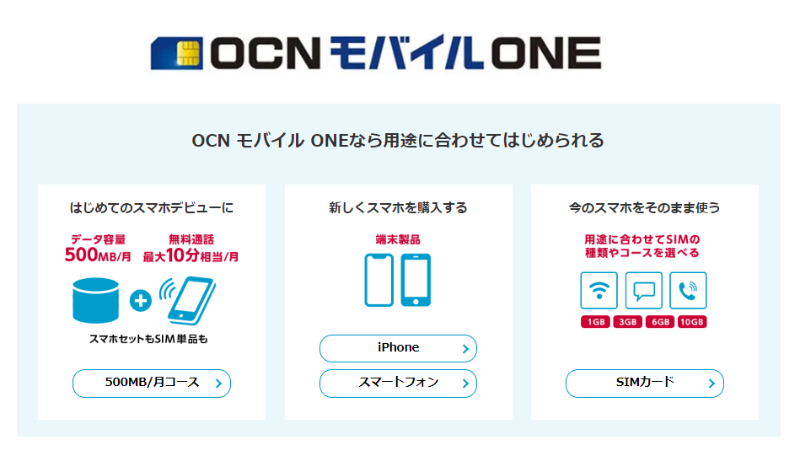 モバイル ONE公式サイトのトップページ画像