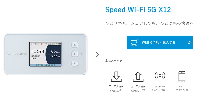 Speed Wi-Fi 5G X12の画像